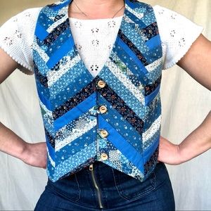 VTG Handmade Quilted Floral Folk Cottage Core Vest